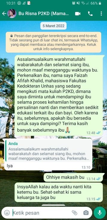 PERTEMUAN PERTAMA DENGAN IBU RISNA YANG TERBATAS AKIBAT PANDEMI COVID-19